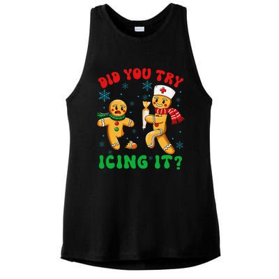 Funny Christmas Nurse Did You Try Icing It Gingerbread Man Gift Ladies PosiCharge Tri-Blend Wicking Tank