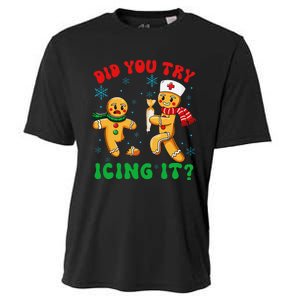 Funny Christmas Nurse Did You Try Icing It Gingerbread Man Gift Cooling Performance Crew T-Shirt