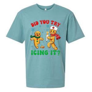 Funny Christmas Nurse Did You Try Icing It Gingerbread Man Gift Sueded Cloud Jersey T-Shirt