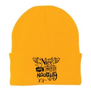 Funny Christmas Nice Until Proven Naughty Holiday Cute Gift Knit Cap Winter Beanie