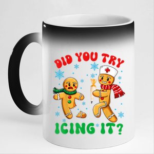 Funny Christmas Nurse Did You Try Icing It Gingerbread Man 11oz Black Color Changing Mug