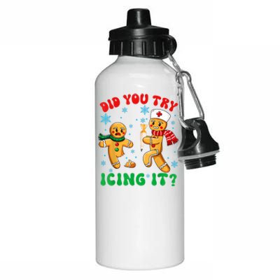 Funny Christmas Nurse Did You Try Icing It Gingerbread Man Aluminum Water Bottle