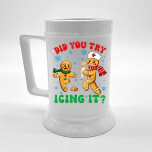 Funny Christmas Nurse Did You Try Icing It Gingerbread Man Beer Stein