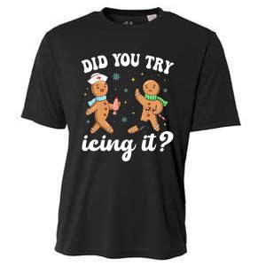 Funny Christmas Nurse Gingerbread Man Did You Try Icing It Cooling Performance Crew T-Shirt