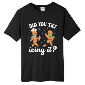 Funny Christmas Nurse Gingerbread Man Did You Try Icing It Tall Fusion ChromaSoft Performance T-Shirt