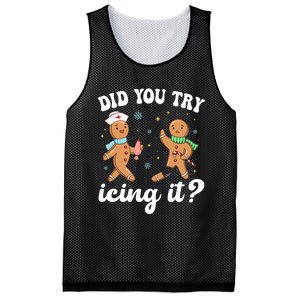 Funny Christmas Nurse Gingerbread Man Did You Try Icing It Mesh Reversible Basketball Jersey Tank