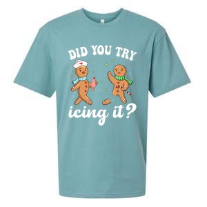 Funny Christmas Nurse Gingerbread Man Did You Try Icing It Sueded Cloud Jersey T-Shirt