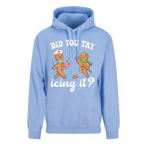 Funny Christmas Nurse Gingerbread Man Did You Try Icing It Unisex Surf Hoodie