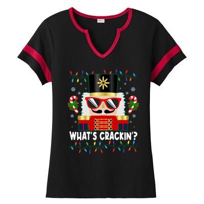 Funny Christmas Nutcracker Whats Crackin Ladies Halftime Notch Neck Tee