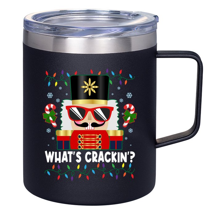 Funny Christmas Nutcracker Whats Crackin 12oz Stainless Steel Coffee Mug