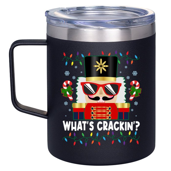 Funny Christmas Nutcracker Whats Crackin 12oz Stainless Steel Coffee Mug