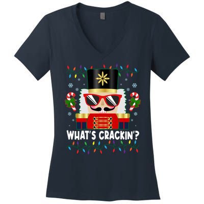 Funny Christmas Nutcracker Whats Crackin Women's V-Neck T-Shirt