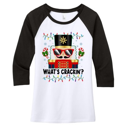 Funny Christmas Nutcracker Whats Crackin Women's Tri-Blend 3/4-Sleeve Raglan Shirt