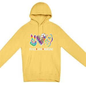 Funny Cute Nurse Peace Love Nursing Stethoscope Nurse Week Meaningful Gift Premium Pullover Hoodie