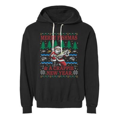 Funny Crappie New Year Fishing Ugly Christmas Sweater Party Garment-Dyed Fleece Hoodie
