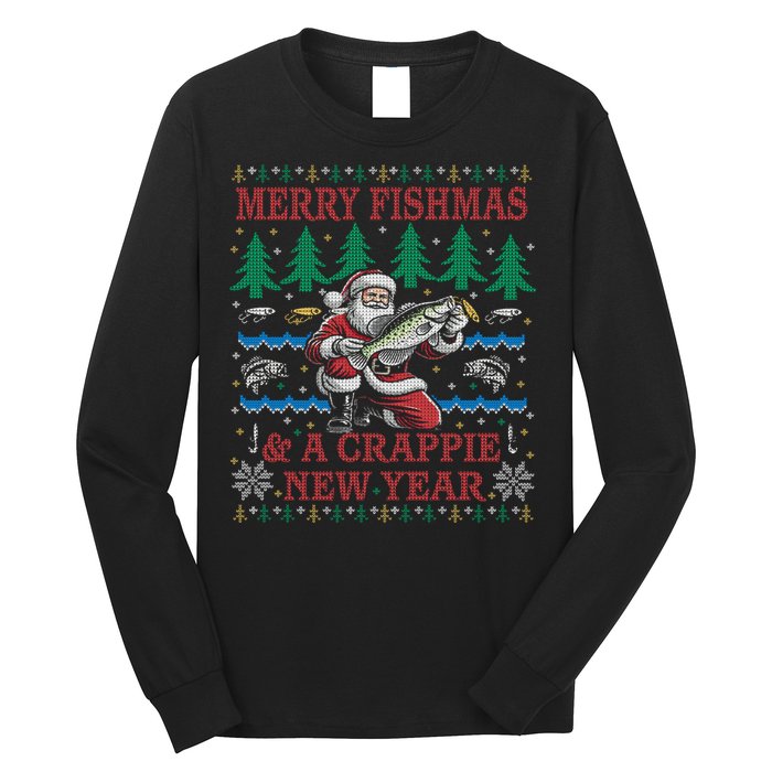 Funny Crappie New Year Fishing Ugly Christmas Sweater Party Long Sleeve Shirt