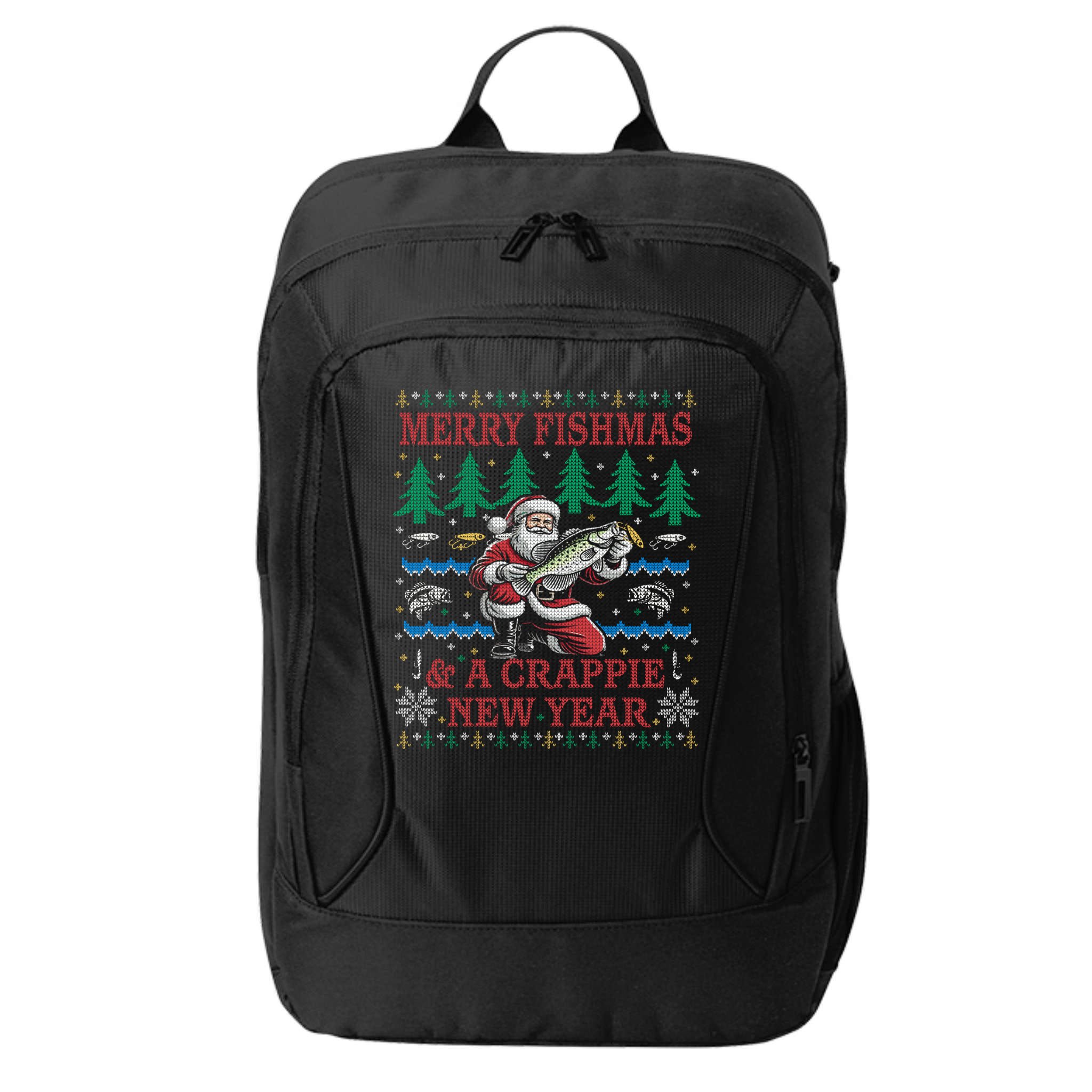 Funny Crappie New Year Fishing Ugly Christmas Sweater Party City Backpack