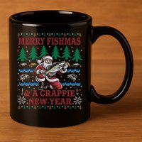 Funny Crappie New Year Fishing Ugly Christmas Sweater Party 11oz C Handle Ceramic Mug