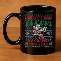 Funny Crappie New Year Fishing Ugly Christmas Sweater Party 11oz C Handle Ceramic Mug