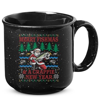 Funny Crappie New Year Fishing Ugly Christmas Sweater Party 15oz Campfire Ceramic Mug
