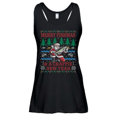 Funny Crappie New Year Fishing Ugly Christmas Sweater Party Ladies Essential Flowy Tank