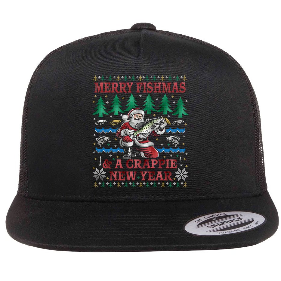 Funny Crappie New Year Fishing Ugly Christmas Sweater Party Flat Bill Trucker Hat