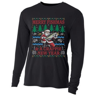 Funny Crappie New Year Fishing Ugly Christmas Sweater Party Cooling Performance Long Sleeve Crew