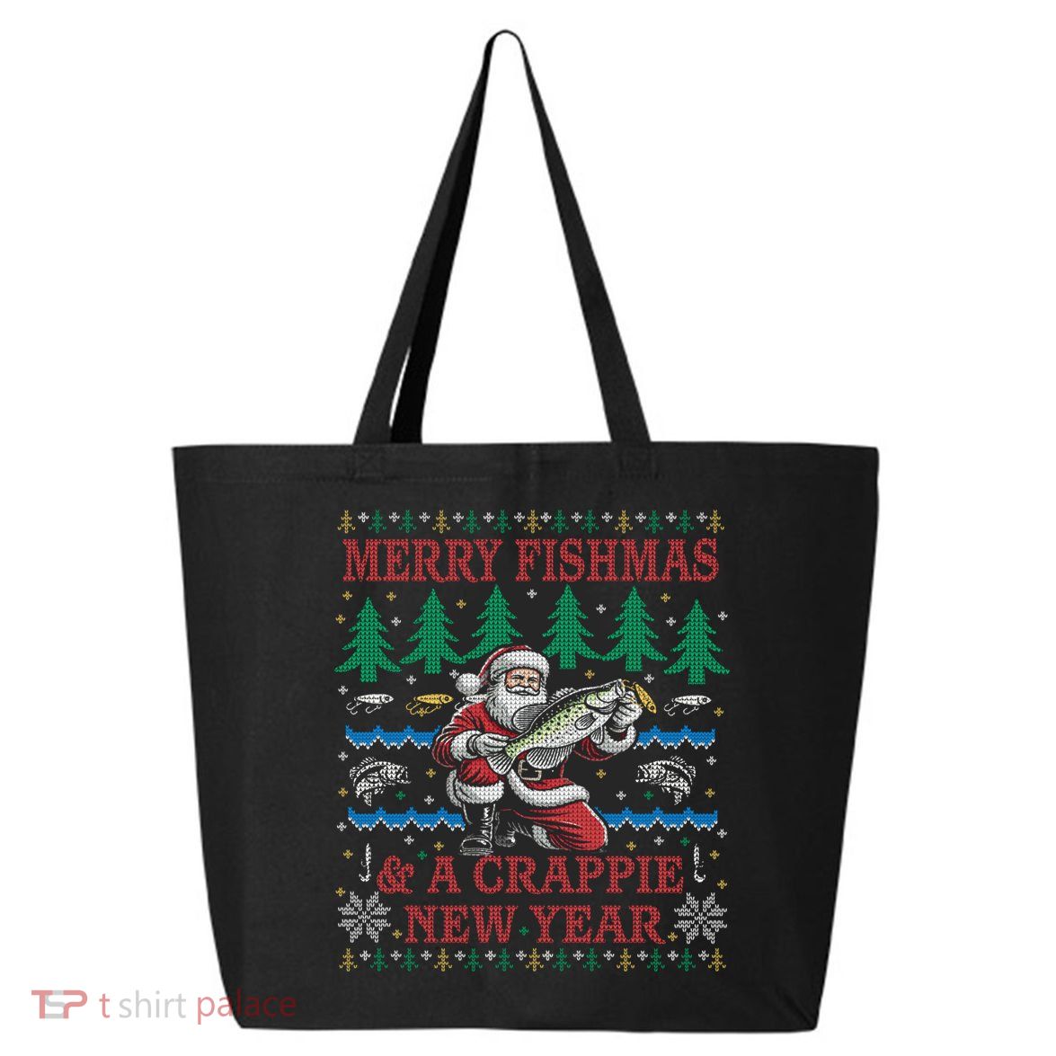 Funny Crappie New Year Fishing Ugly Christmas Sweater Party 25L Jumbo Tote