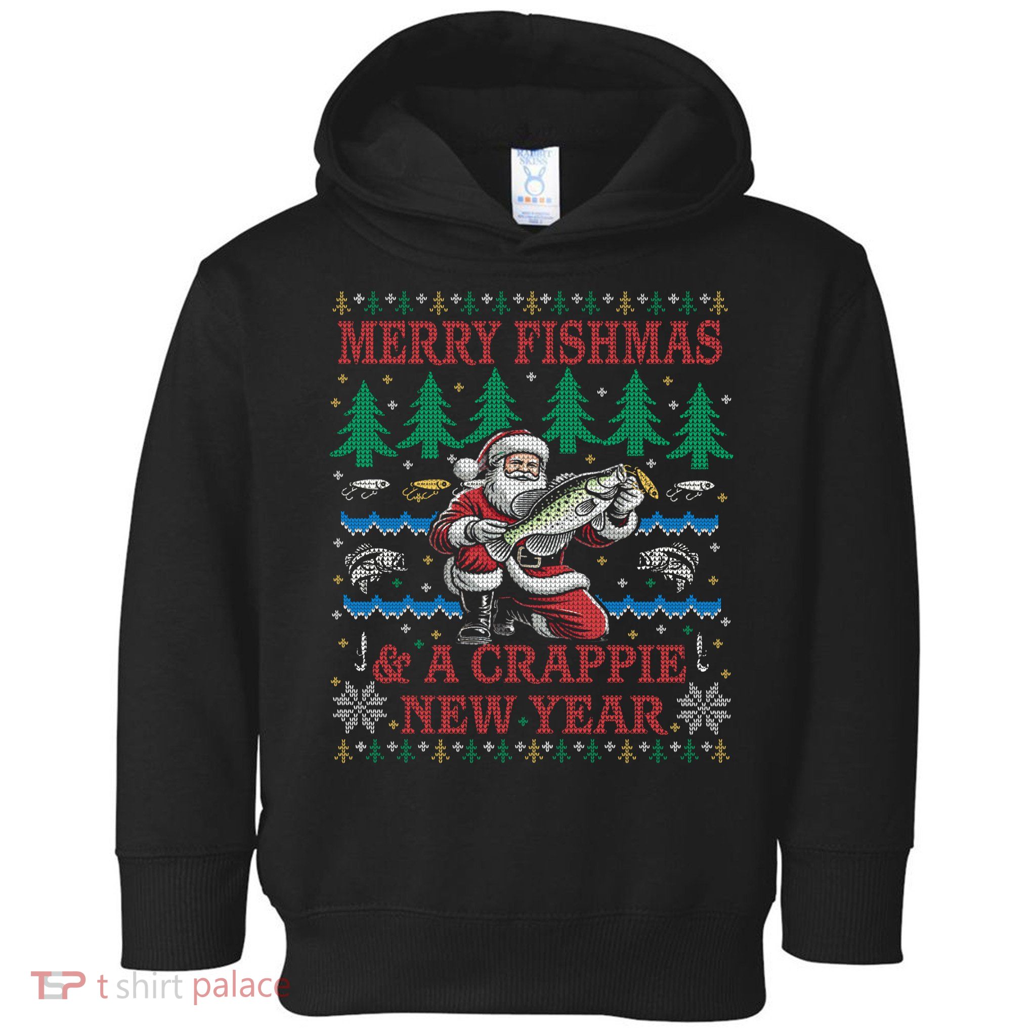 Funny Crappie New Year Fishing Ugly Christmas Sweater Party Toddler Hoodie