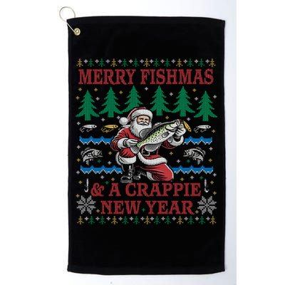 Funny Crappie New Year Fishing Ugly Christmas Sweater Party Golf Towel