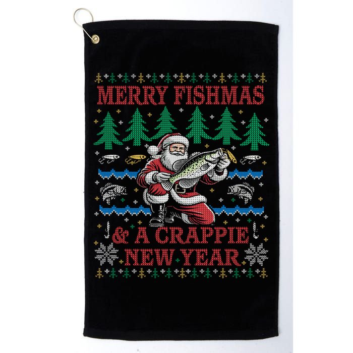 Funny Crappie New Year Fishing Ugly Christmas Sweater Party Golf Towel