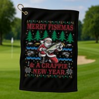 Funny Crappie New Year Fishing Ugly Christmas Sweater Party Golf Towel