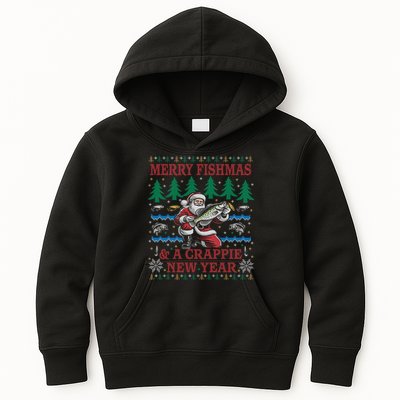 Funny Crappie New Year Fishing Ugly Christmas Sweater Party Kids Hoodie