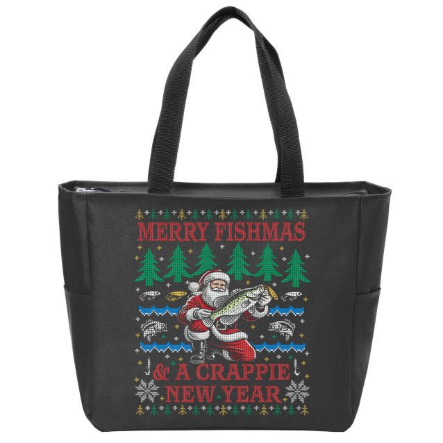 Funny Crappie New Year Fishing Ugly Christmas Sweater Party Zip Tote Bag