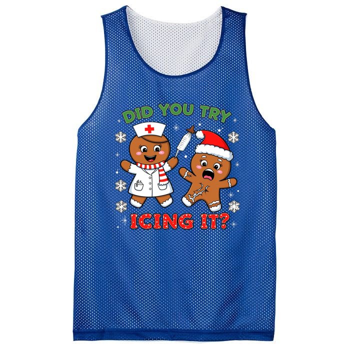 Funny Christmas Nurse Did You Try Icing It? Gingerbread Great Gift Mesh Reversible Basketball Jersey Tank