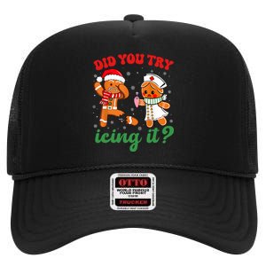 Funny Christmas Nurse Did You Try Icing It Gingerbread Man High Crown Mesh Back Trucker Hat