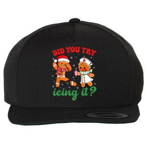 Funny Christmas Nurse Did You Try Icing It Gingerbread Man Wool Snapback Cap