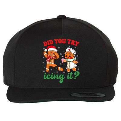 Funny Christmas Nurse Did You Try Icing It Gingerbread Man Wool Snapback Cap