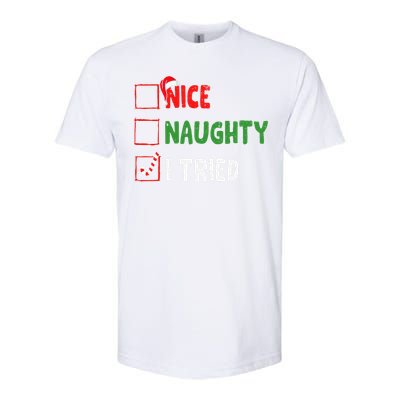 Funny Christmas Nice Naughty I Tried Holiday Xmas 2024 Gift Softstyle® CVC T-Shirt