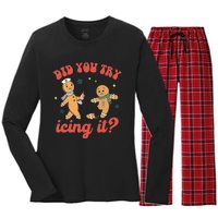 Funny Christmas Nurse Gingerbread Man Did You Try Icing It Women's Long Sleeve Flannel Pajama Set 