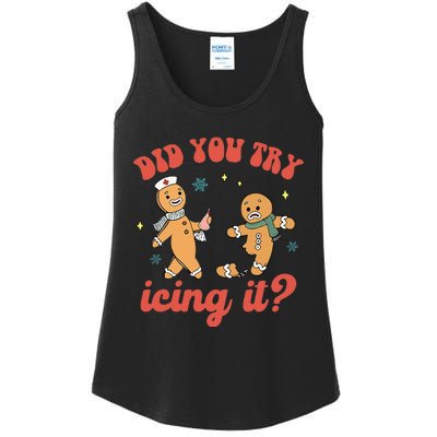 Funny Christmas Nurse Gingerbread Man Did You Try Icing It Ladies Essential Tank