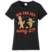 Funny Christmas Nurse Gingerbread Man Did You Try Icing It Women's T-Shirt