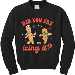 Funny Christmas Nurse Gingerbread Man Did You Try Icing It Kids Sweatshirt