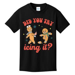 Funny Christmas Nurse Gingerbread Man Did You Try Icing It Kids T-Shirt