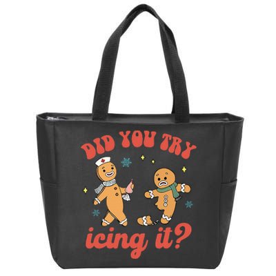 Funny Christmas Nurse Gingerbread Man Did You Try Icing It Zip Tote Bag