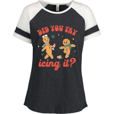 Funny Christmas Nurse Gingerbread Man Did You Try Icing It Enza Ladies Jersey Colorblock Tee