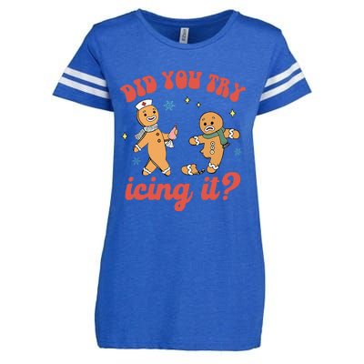 Funny Christmas Nurse Gingerbread Man Did You Try Icing It Enza Ladies Jersey Football T-Shirt