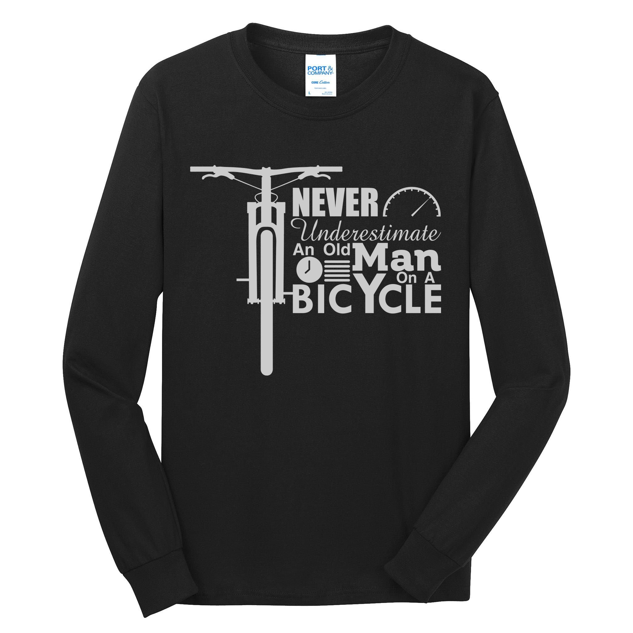 Funny Cyling Never Underestimate An Old Guy On A Bicycle Gift Tall Long Sleeve T-Shirt