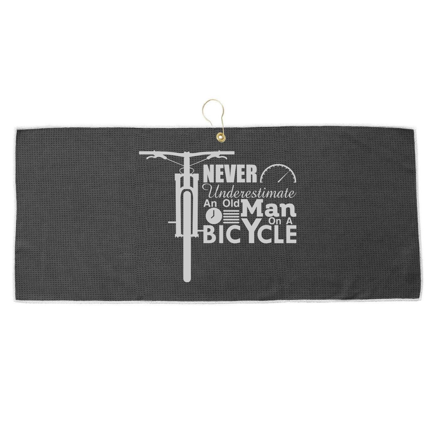 Funny Cyling Never Underestimate An Old Guy On A Bicycle Gift Large Microfiber Waffle Golf Towel