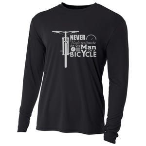 Funny Cyling Never Underestimate An Old Guy On A Bicycle Gift Cooling Performance Long Sleeve Crew